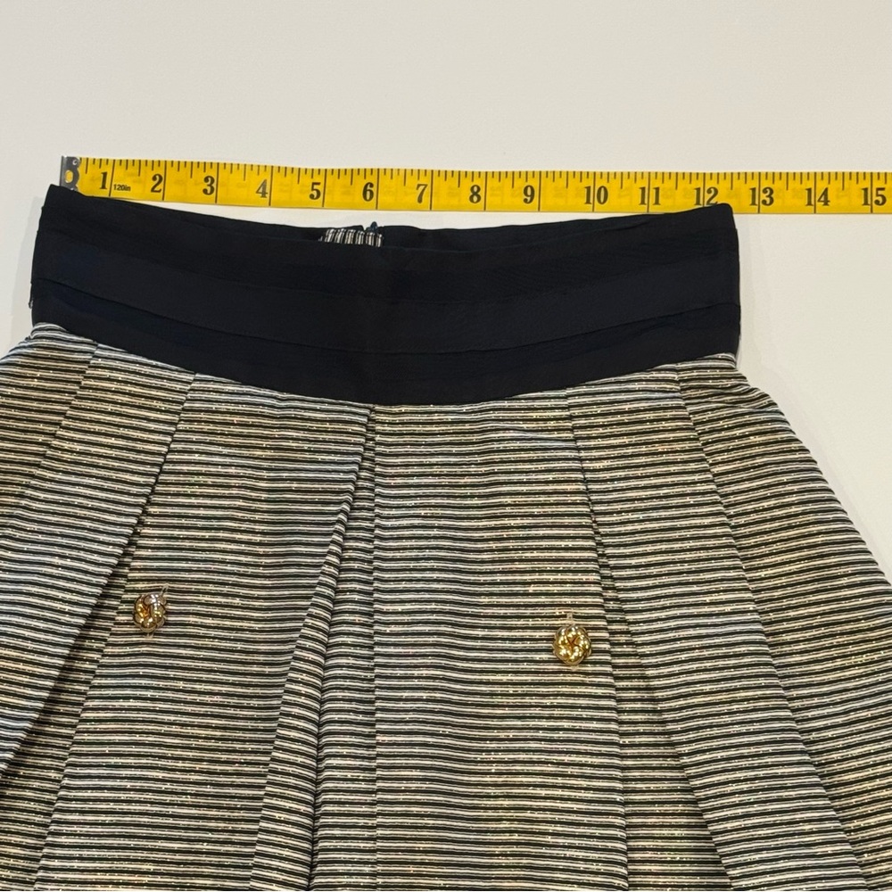 Jennifer Chun Pleated Silk Blend Gold Black White Skirt w/ Pockets Size 4 - Picture 14 of 16